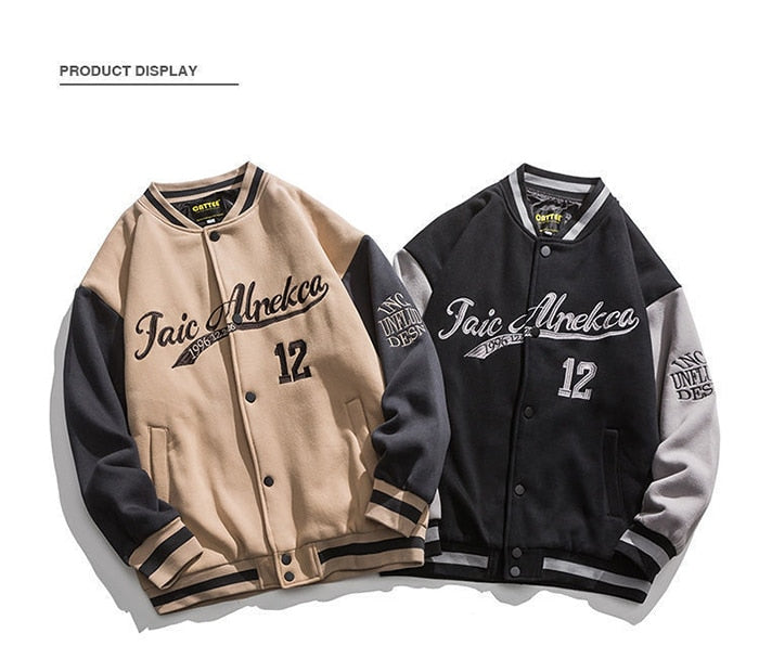 2022 Spring Autumn Oversized Baseball Uniform Jacket Vibe Embroidery Men  Women Flocking Hip-hop Leather Sleeve Caot Punk Bomber