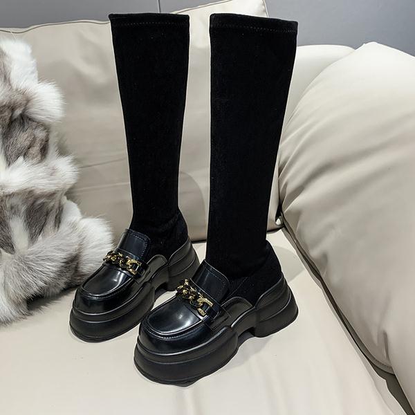 Rock Shoes Woman  Boots Sexy Thigh High Heels High Sexy Winter Footwear Boots-Women Round Toe Black Rubber Stiletto Lolita Over- voguable