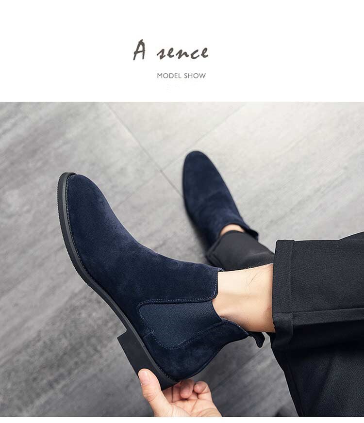 Chelsea Boots Men Blue Faux Suede Classic Fashion Business Casual Men Short Boots Ankle Zapatos De Seguridad Hombre voguable