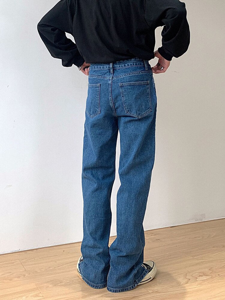 Voguable Men's Jeans Split Loose Leg Vintage Punk Denim Hip Hop Streetwear Pants Korean Chic Design Straight Casual Male Long Trousers voguable