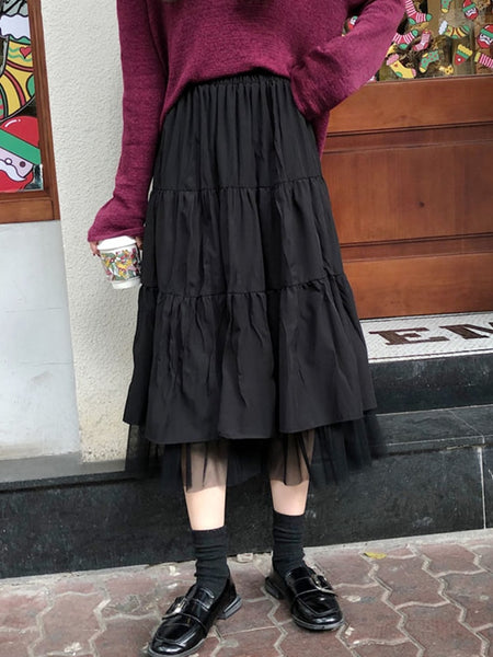 Boho Long Skirt for Women Skirts Harajuku Korean Style White Black Max ...