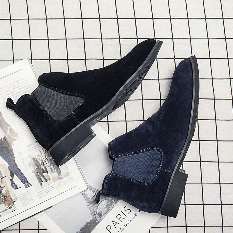 Chelsea Boots Men Blue Faux Suede Classic Fashion Business Casual Men Short Boots Ankle Zapatos De Seguridad Hombre voguable