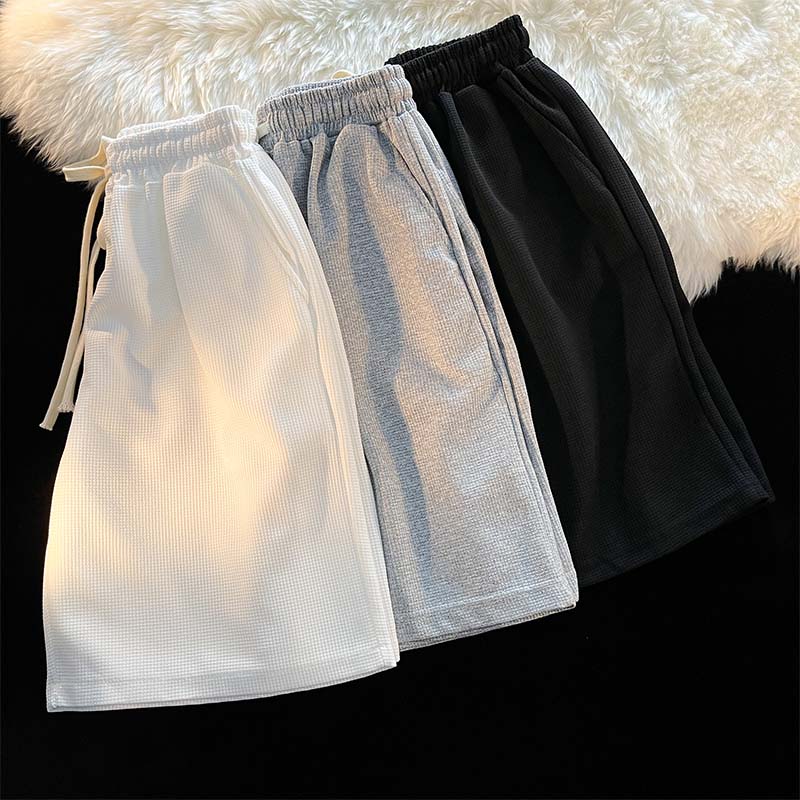 Men Casual Shorts Handsome Pure Color All-match Fashion Korean Style Students Loose Drawstring Simply Pockets voguable