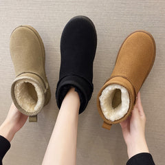 Brand Women's Shoes Australian Boots  Flat Heel Round Toe Plush Winter Footwear Fashion Snow Ladies Fur  Leather Ankle Low voguable