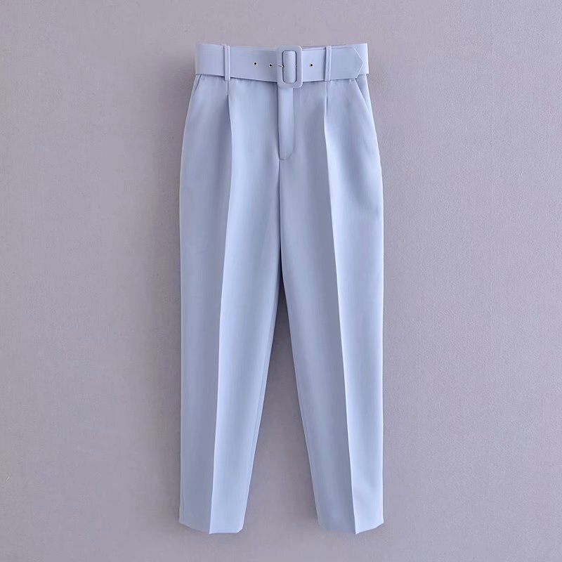 Voguable  Women's Pants High Waist With Belt Classic Pockets Office Lady Ankle Length Trousers Female 2022 Spring Fashion Pink Harem Pants voguable