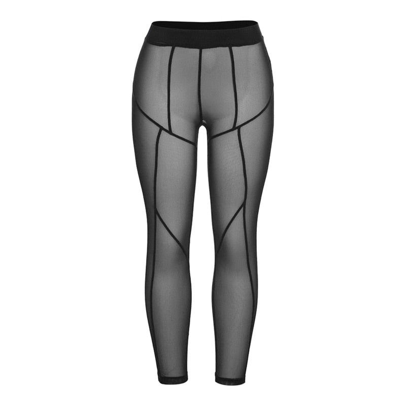 Voguable   Mesh See Through Pants Women 2021 Hot Sexy High Waist Patchwork Sheer Leggings Body-shaping Baddie Style Skinny Trousers voguable