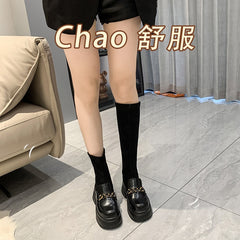 Rock Shoes Woman  Boots Sexy Thigh High Heels High Sexy Winter Footwear Boots-Women Round Toe Black Rubber Stiletto Lolita Over- voguable