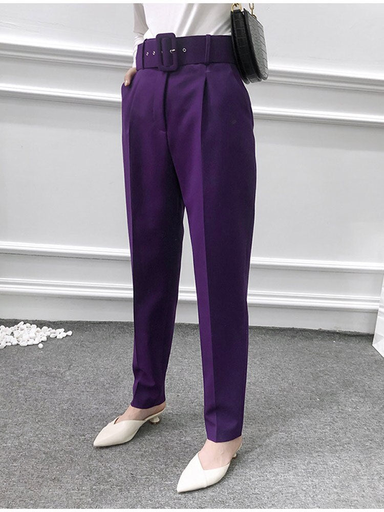 Voguable  Women's Pants High Waist With Belt Classic Pockets Office Lady Ankle Length Trousers Female 2022 Spring Fashion Pink Harem Pants voguable