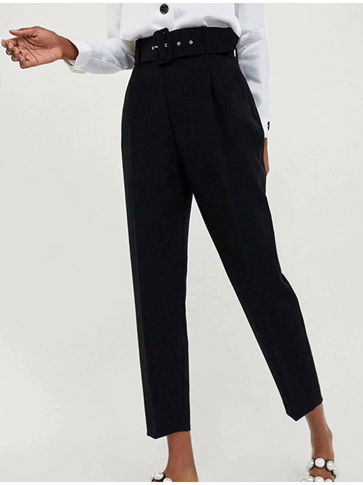 Voguable  Women's Pants High Waist With Belt Classic Pockets Office Lady Ankle Length Trousers Female 2022 Spring Fashion Pink Harem Pants voguable