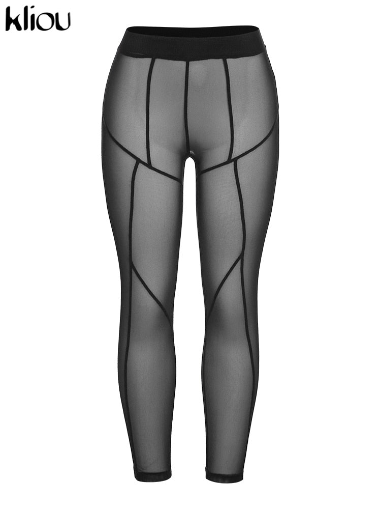 Voguable   Mesh See Through Pants Women 2021 Hot Sexy High Waist Patchwork Sheer Leggings Body-shaping Baddie Style Skinny Trousers voguable