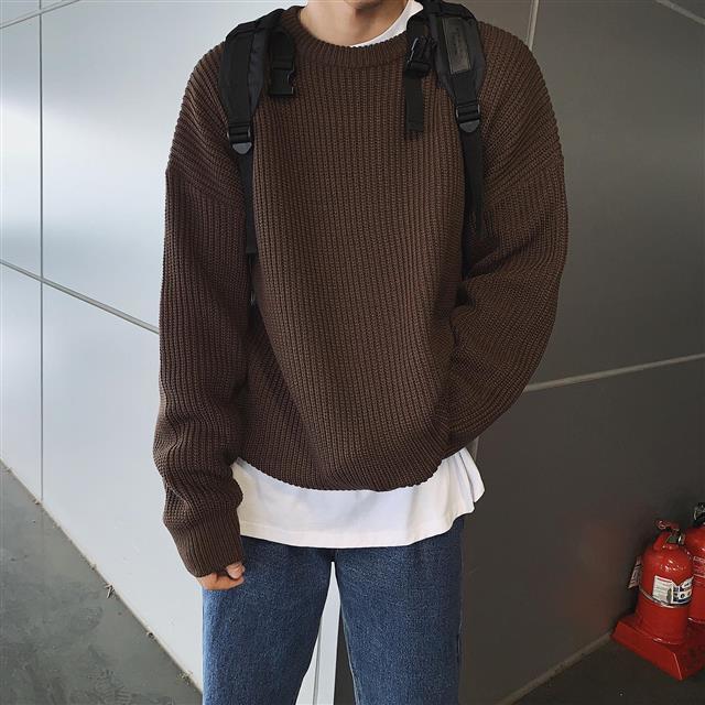 Voguable Men's Solid Color Sweaters Autumn Winter Korean Fashion O-Neck Loose Pullovers Couples Basic Warm Knitted Sweater Teens Jumpers voguable