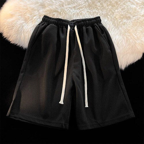 Men Casual Shorts Handsome Pure Color All-match Fashion Korean Style Students Loose Drawstring Simply Pockets voguable