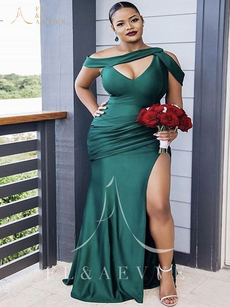 Green Satin Bridesmaid Dresses for Women 2022 Elegant Wedding Party Dress Mermaid Side Split Bridesmaids Woman Formal Gowns voguable