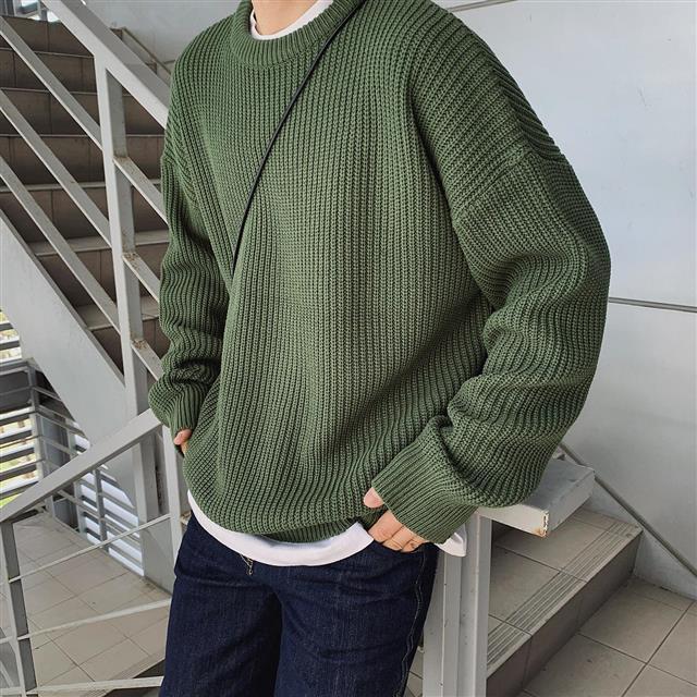 Voguable Men's Solid Color Sweaters Autumn Winter Korean Fashion O-Neck Loose Pullovers Couples Basic Warm Knitted Sweater Teens Jumpers voguable