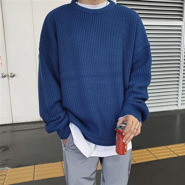 Voguable Men's Solid Color Sweaters Autumn Winter Korean Fashion O-Neck Loose Pullovers Couples Basic Warm Knitted Sweater Teens Jumpers voguable