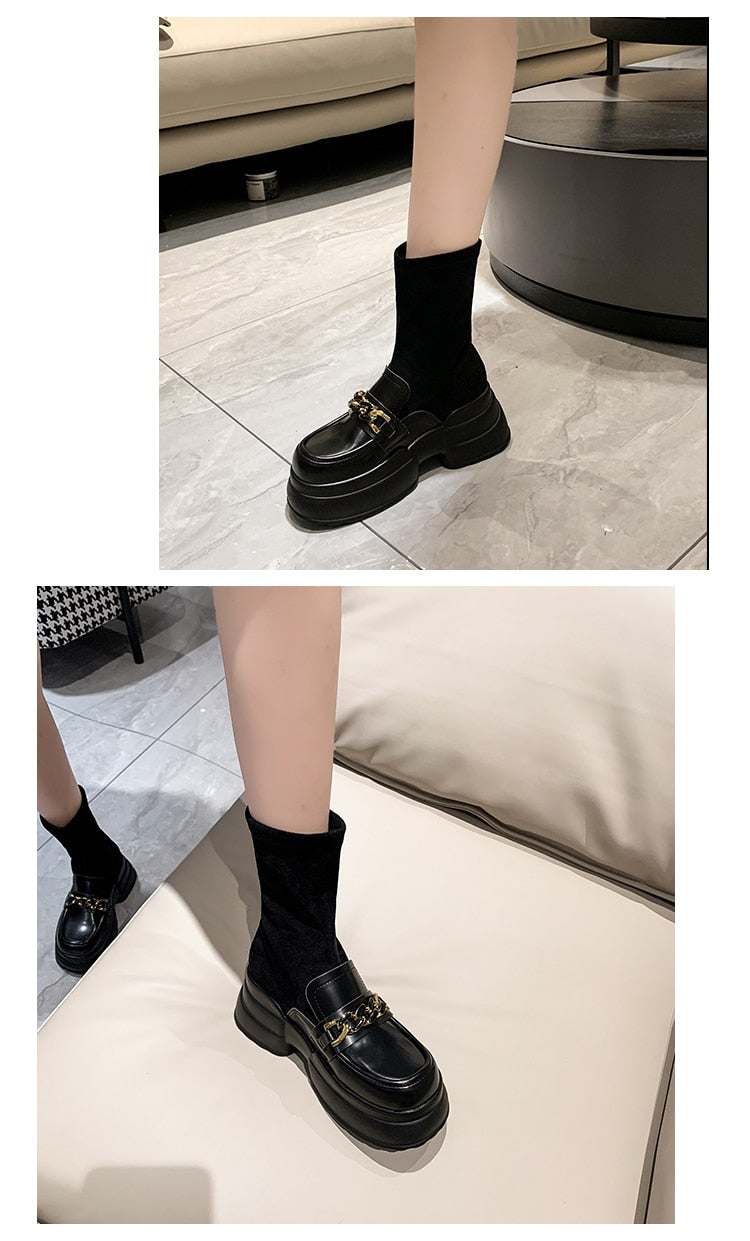 Rock Shoes Woman  Boots Sexy Thigh High Heels High Sexy Winter Footwear Boots-Women Round Toe Black Rubber Stiletto Lolita Over- voguable