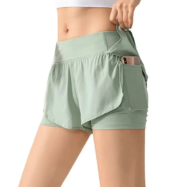 Women 2 In 1 Butt Scrunch Skirted Running Shorts Quick Dry Fake Skirt Sexy Gym Workout Short Pants Yoga Shorts voguable