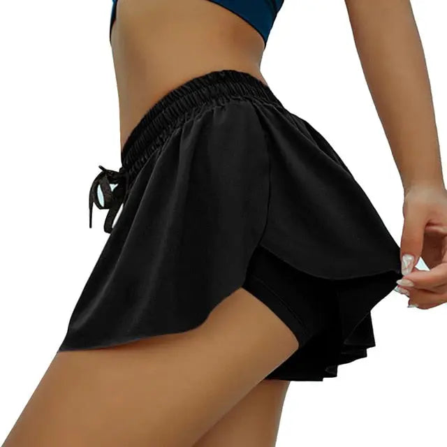 Women 2 In 1 Butt Scrunch Skirted Running Shorts Quick Dry Fake Skirt Sexy Gym Workout Short Pants Yoga Shorts voguable