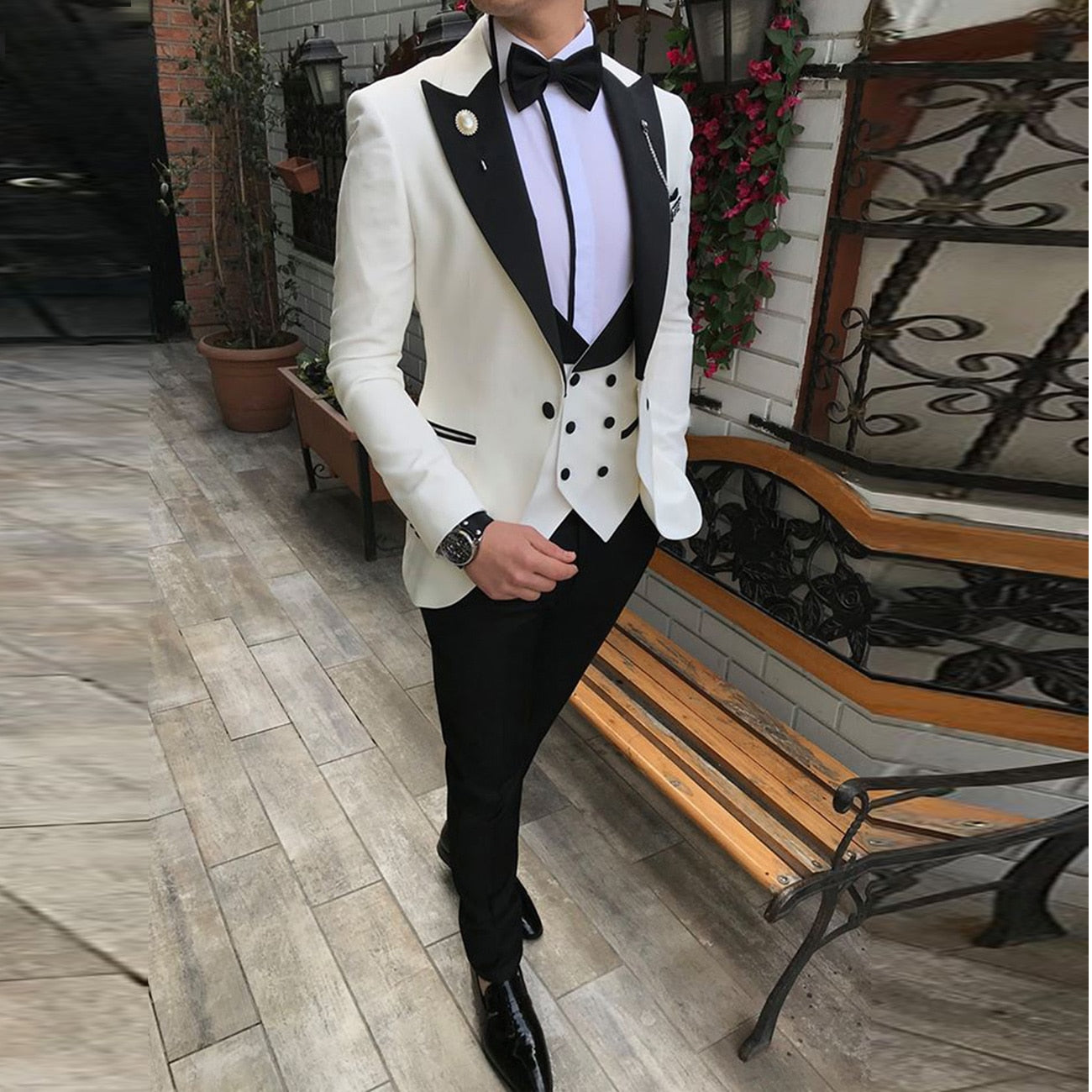 Voguable Men Suits 3 Pieces Slim Fit Business Suits Groom Champagne Noble Grey White Tuxedos for Formal Wedding suit (Blazer+Pants+Vest) voguable