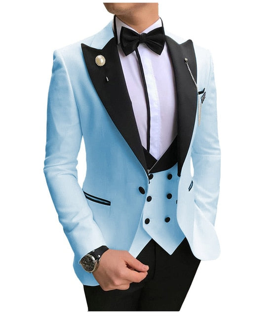 Voguable Men Suits 3 Pieces Slim Fit Business Suits Groom Champagne Noble Grey White Tuxedos for Formal Wedding suit (Blazer+Pants+Vest) voguable