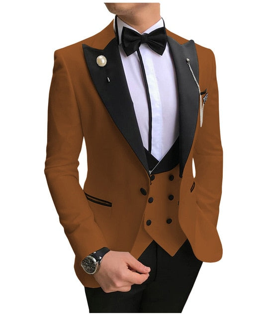 Voguable Men Suits 3 Pieces Slim Fit Business Suits Groom Champagne Noble Grey White Tuxedos for Formal Wedding suit (Blazer+Pants+Vest) voguable