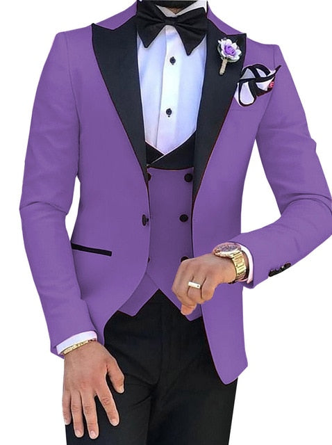 Voguable Men Suits 3 Pieces Slim Fit Business Suits Groom Champagne Noble Grey White Tuxedos for Formal Wedding suit (Blazer+Pants+Vest) voguable