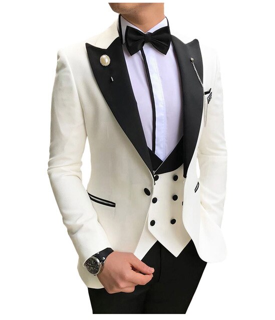 Voguable Men Suits 3 Pieces Slim Fit Business Suits Groom Champagne Noble Grey White Tuxedos for Formal Wedding suit (Blazer+Pants+Vest) voguable