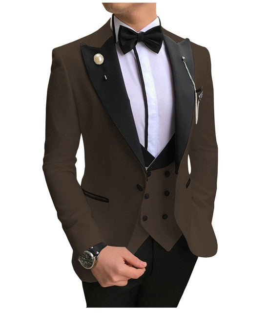 Voguable Men Suits 3 Pieces Slim Fit Business Suits Groom Champagne Noble Grey White Tuxedos for Formal Wedding suit (Blazer+Pants+Vest) voguable