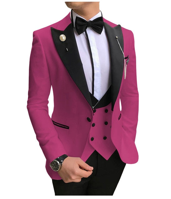 Voguable Men Suits 3 Pieces Slim Fit Business Suits Groom Champagne Noble Grey White Tuxedos for Formal Wedding suit (Blazer+Pants+Vest) voguable