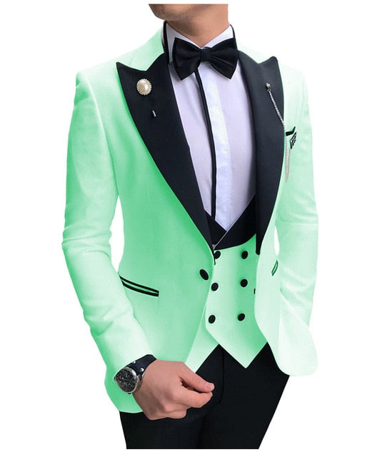 Voguable Men Suits 3 Pieces Slim Fit Business Suits Groom Champagne Noble Grey White Tuxedos for Formal Wedding suit (Blazer+Pants+Vest) voguable