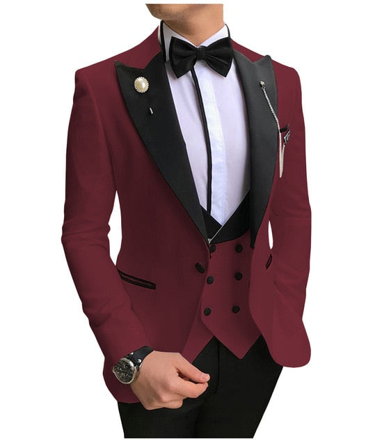 Voguable Men Suits 3 Pieces Slim Fit Business Suits Groom Champagne Noble Grey White Tuxedos for Formal Wedding suit (Blazer+Pants+Vest) voguable