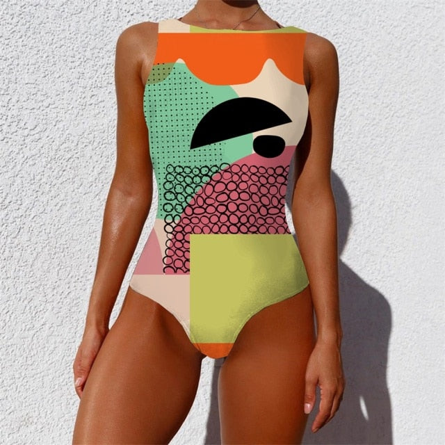 Striped Women One Piece Swimsuit High Quality Swimwear Printed Push Up Monokini Summer Bathing Suit Tropical Bodysuit Female voguable