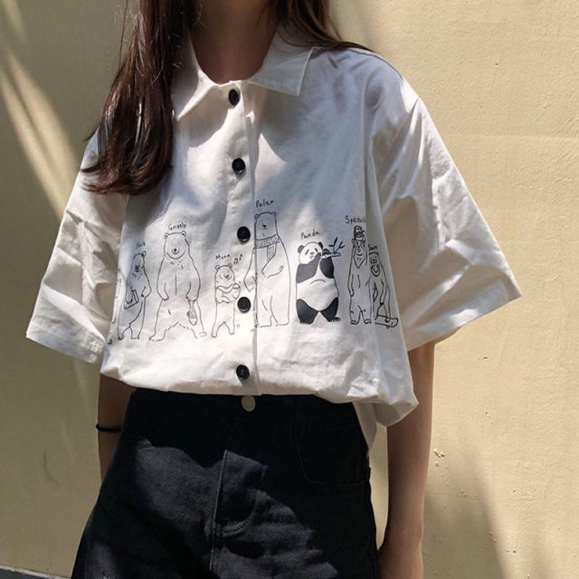 Blouses Women Japan Style Harajuku Simple Short Sleeve Summer Womens Chic Tops Retro All-match Pockets Trendy Girls Shirts New voguable