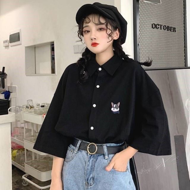 Blouses Women Japan Style Harajuku Simple Short Sleeve Summer Womens Chic Tops Retro All-match Pockets Trendy Girls Shirts New voguable