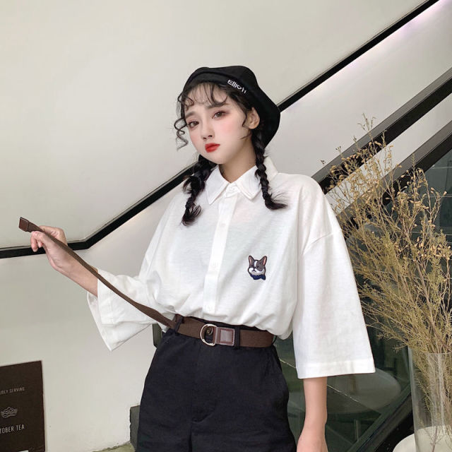 Blouses Women Japan Style Harajuku Simple Short Sleeve Summer Womens Chic Tops Retro All-match Pockets Trendy Girls Shirts New voguable