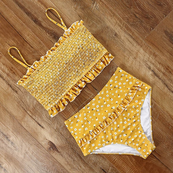 Solid Swimsuit 2021 Swimwear Women Sexy Bandeau Bikini Plus Size Tankini High Cut Bathing Suit High Waist Biquini Hot Bikini Set voguable