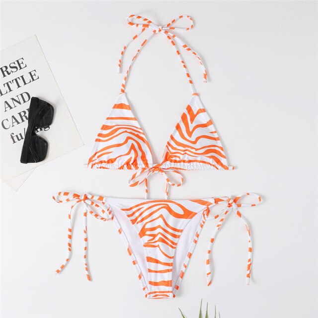 2021 Sexy Bikini Swimsuit Women Print Beachwear Set Swimwear Bathing Suit Lace up Female Monokini Brazilian Backless Push Up voguable