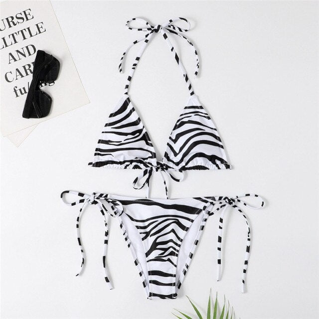 2021 Sexy Bikini Swimsuit Women Print Beachwear Set Swimwear Bathing Suit Lace up Female Monokini Brazilian Backless Push Up voguable