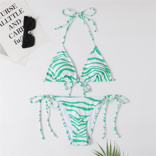 2021 Sexy Bikini Swimsuit Women Print Beachwear Set Swimwear Bathing Suit Lace up Female Monokini Brazilian Backless Push Up voguable