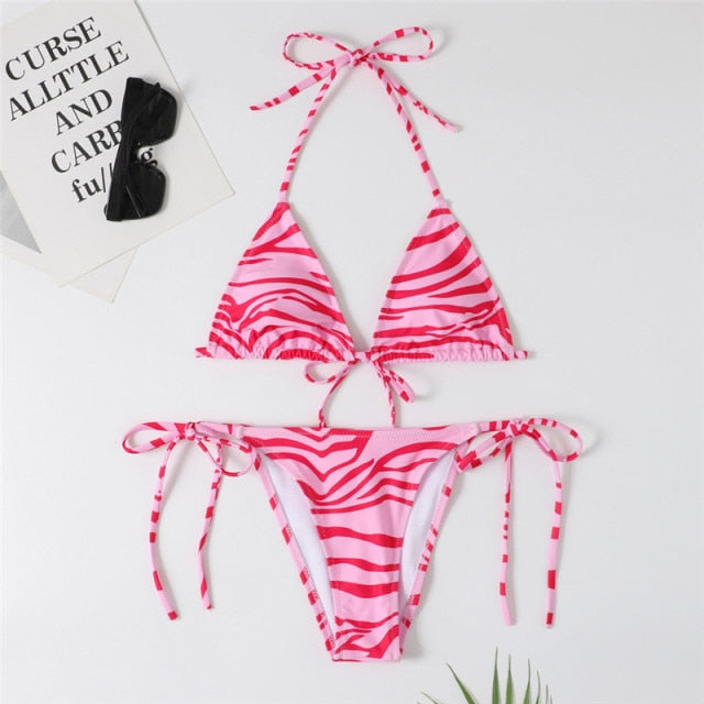 2021 Sexy Bikini Swimsuit Women Print Beachwear Set Swimwear Bathing Suit Lace up Female Monokini Brazilian Backless Push Up voguable