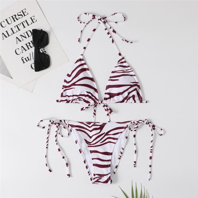 2021 Sexy Bikini Swimsuit Women Print Beachwear Set Swimwear Bathing Suit Lace up Female Monokini Brazilian Backless Push Up voguable