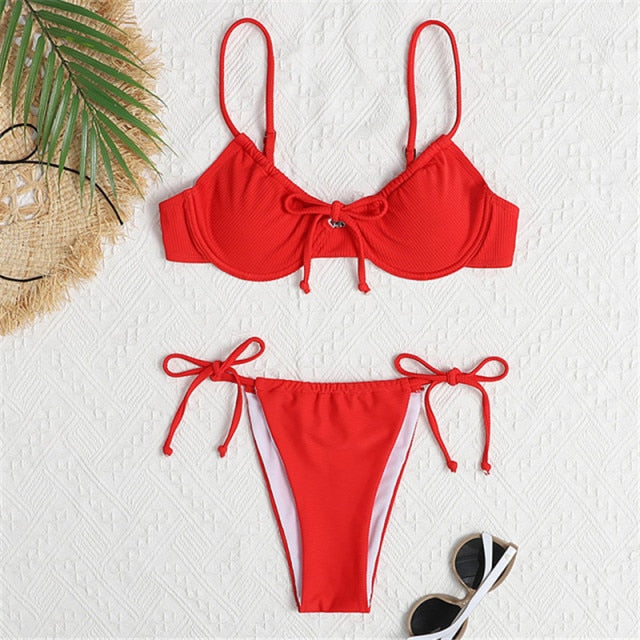 2021 Sexy Bikini Swimsuit Women Print Beachwear Set Swimwear Bathing Suit Lace up Female Monokini Brazilian Backless Push Up voguable