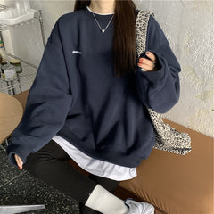 Voguable Autumn Winter Girl Korean Version Oversized Hoodies Street Style Letter Embroidery Sweatshirt Fleece Thick Pullover Tops Femmes voguable