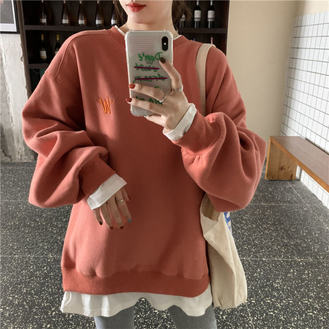 Voguable Autumn Winter Girl Korean Version Oversized Hoodies Street Style Letter Embroidery Sweatshirt Fleece Thick Pullover Tops Femmes voguable