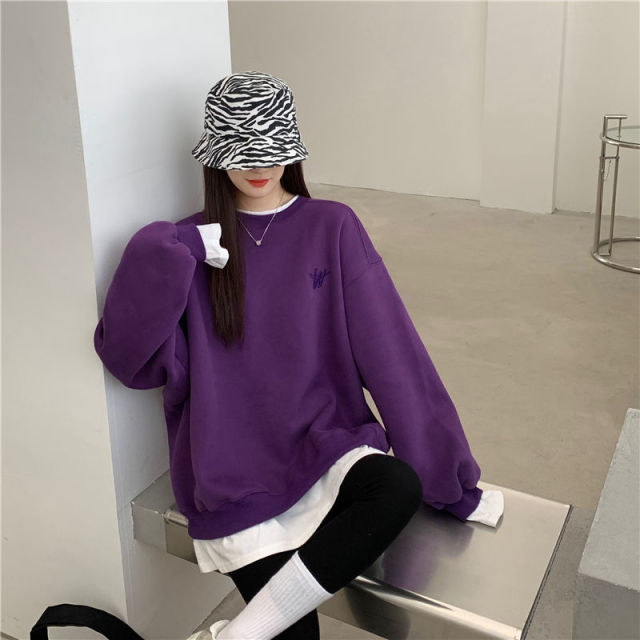 Voguable Autumn Winter Girl Korean Version Oversized Hoodies Street Style Letter Embroidery Sweatshirt Fleece Thick Pullover Tops Femmes voguable