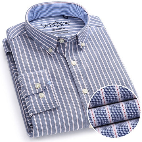 Voguable Men's Button Down Casual Durable Oxford Shirt Single Patch Pocket Spring Autumn Long Sleeve Standard-fit Striped Plaid Shirts voguable
