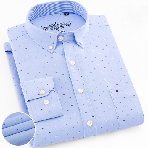 Voguable Men's Button Down Casual Durable Oxford Shirt Single Patch Pocket Spring Autumn Long Sleeve Standard-fit Striped Plaid Shirts voguable