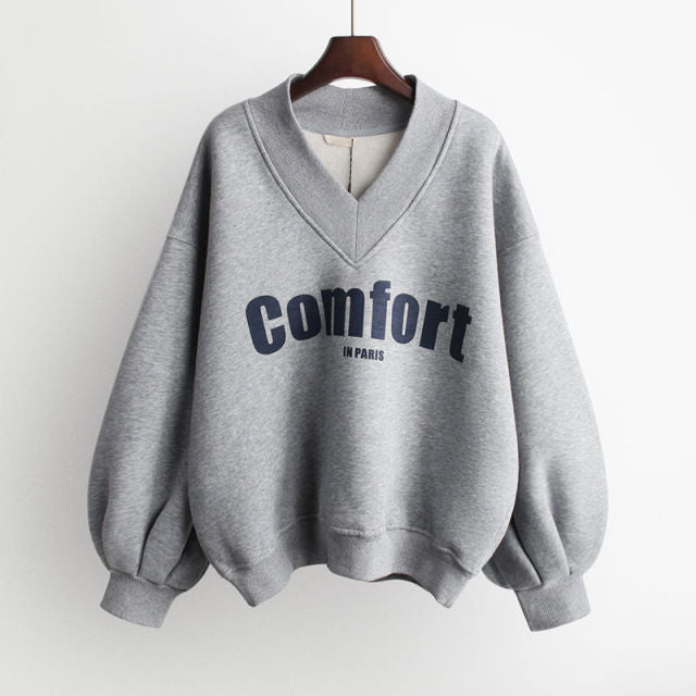 Voguable Autumn Winter Girl Korean Version Oversized Hoodies Street Style Letter Embroidery Sweatshirt Fleece Thick Pullover Tops Femmes voguable