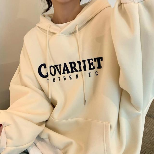 Voguable Autumn Winter Girl Korean Version Oversized Hoodies Street Style Letter Embroidery Sweatshirt Fleece Thick Pullover Tops Femmes voguable