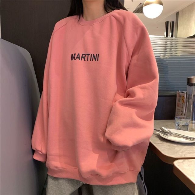 Voguable Autumn Winter Girl Korean Version Oversized Hoodies Street Style Letter Embroidery Sweatshirt Fleece Thick Pullover Tops Femmes voguable